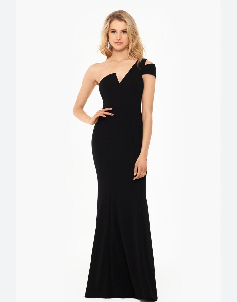 Betsy & Adam Paulina Black Cutout One Shoulder Gown size 8